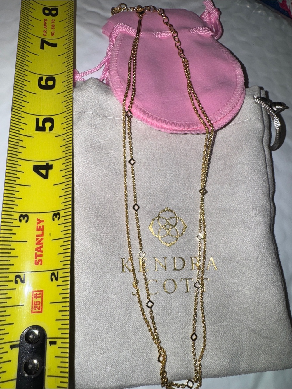 Kendra Scott Gold Multi-Strand Station Necklace with Pink Pouch